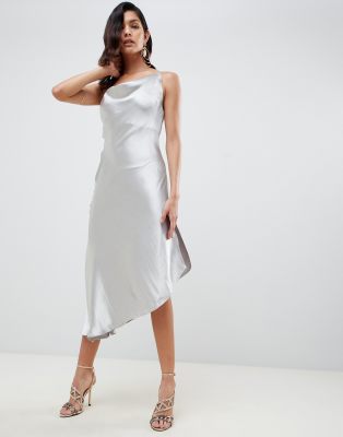 asos design midi slip dress in high shine satin