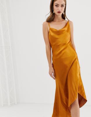 asos design midi slip dress in high shine satin