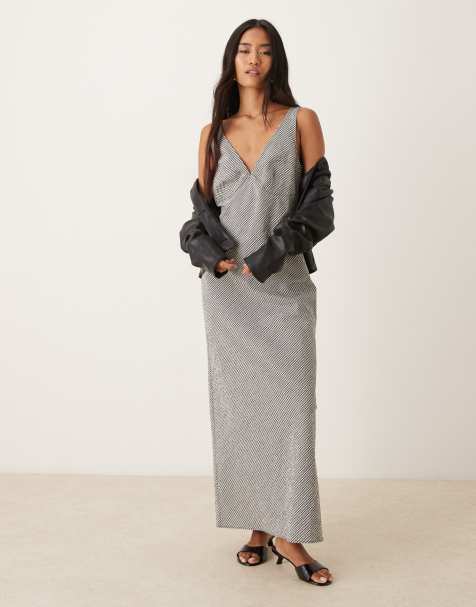 ASOS DESIGN midi slip dress in mono gingham - view 1