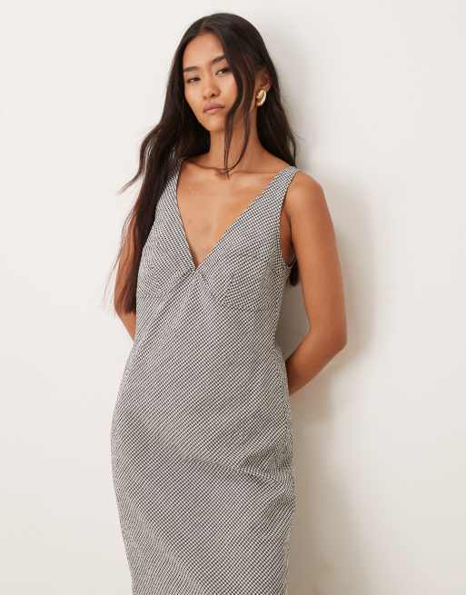 ASOS DESIGN midi slip dress in mono gingham