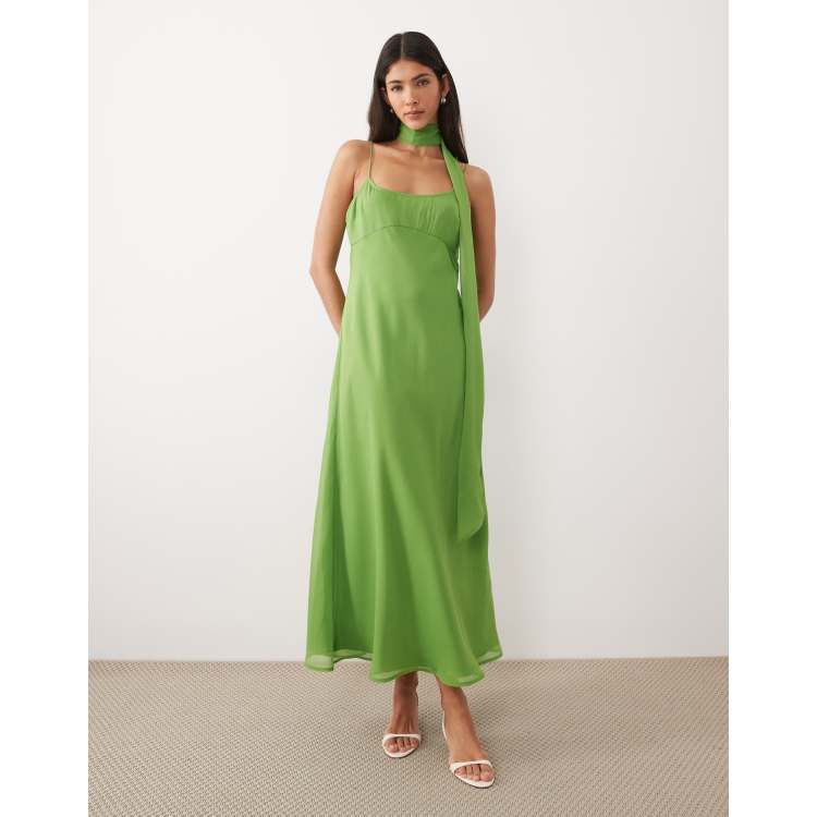 ASOS DESIGN midi slip dress with scarf in green | ASOS