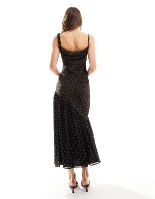 asos design midi slip dress with twisted straps in mixed animal print