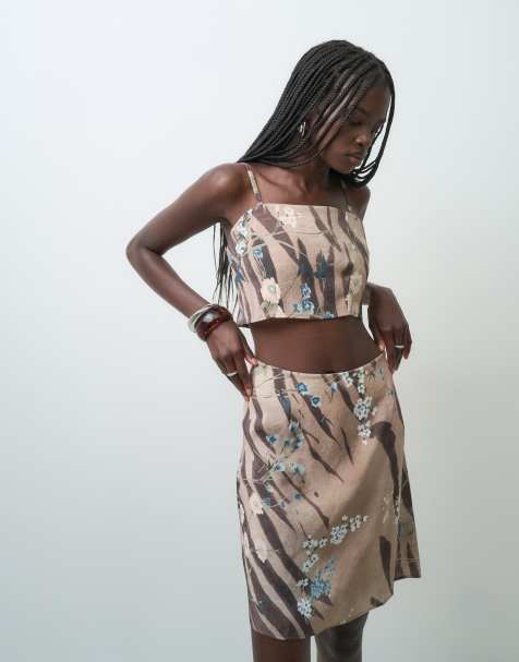 ASOS DESIGN midi slip skirt co-ord in floral tiger print - view 1