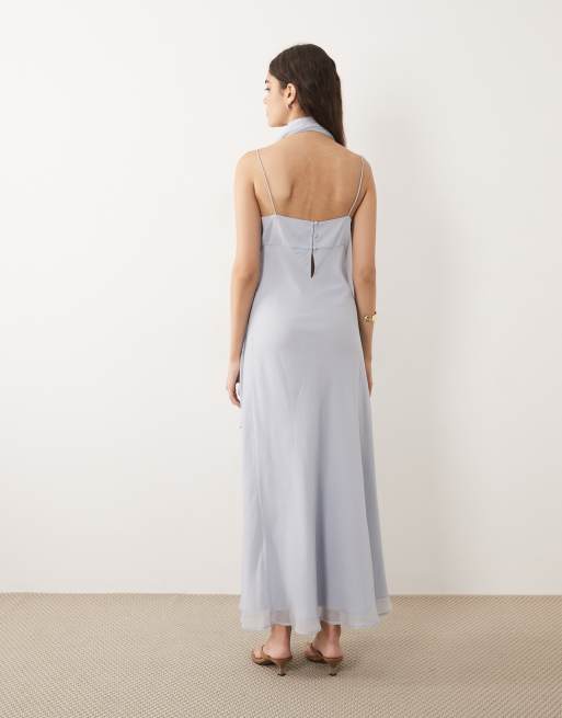 ASOS DESIGN - Midi slipdress met sjaal in lichtblauw, 4 van 4