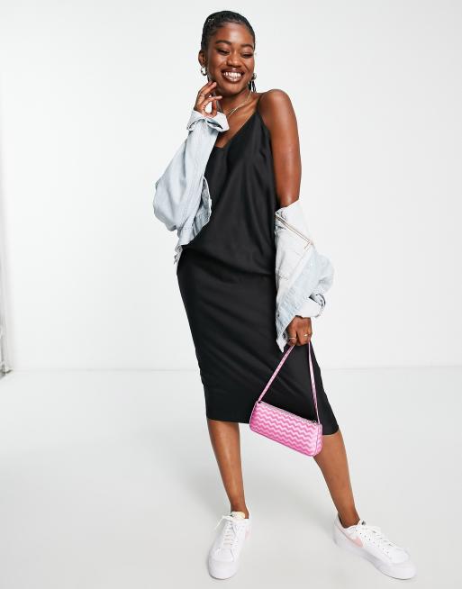 ASOS DESIGN - Midi-slipdress met V-hals in zwart, 4 van 4