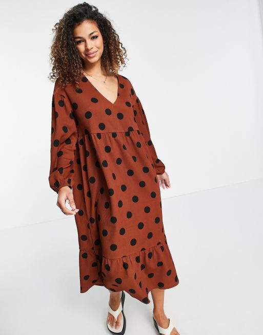 Asos brown polka dot dress online