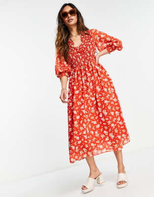 Topshop red clearance printed smock dress