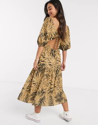 collusion leopard print midi smock dress