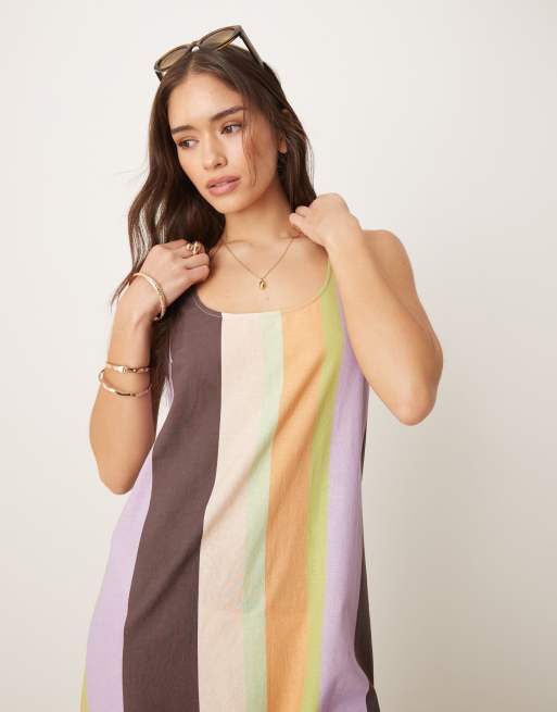 ASOS DESIGN - Midi-sommerkjole i bomulds-/hørblanding med dyb rund hals og striber, 3 af 4