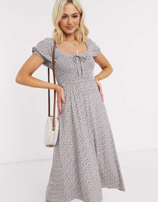 Asos Design Midi Sommerkleid Mit Raffung Und Blumchenprint Asos