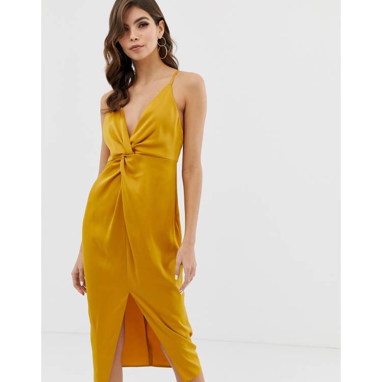 Asos design midi strappy cami store with knot front plunge in satin