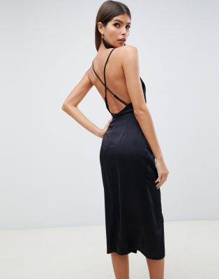 Asos Design Midi Strappy Cami With Knot Front Plunge In Satin 2024 www.gemologytidbits