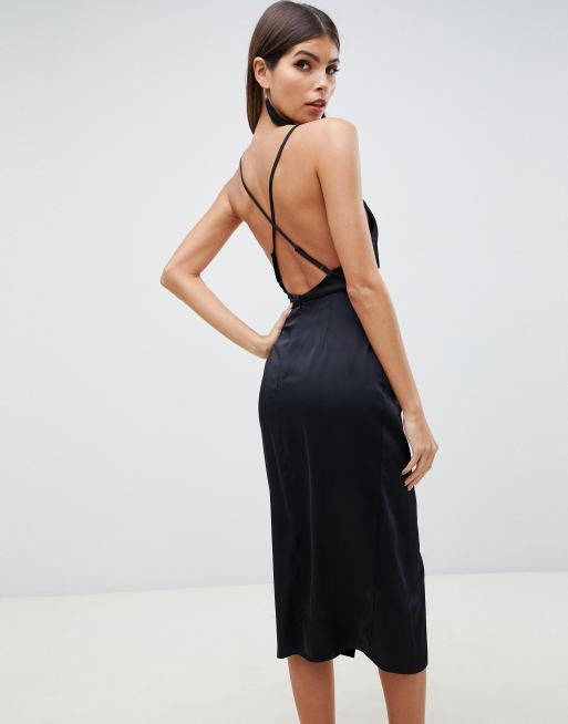 Midi strappy cami with knot front 2025 plunge in satin