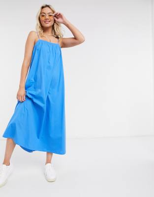 ASOS DESIGN midi strappy smock dress in blue ASOS