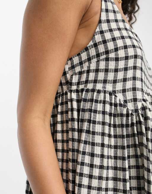 ASOS DESIGN - Midi-sundress med smock-snit og firkantet hals i sort/hvide gingham-tern, 4 af 4