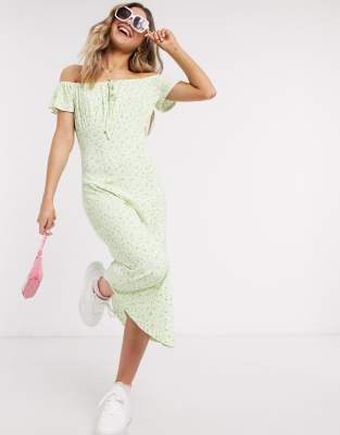 green ditsy midi dress