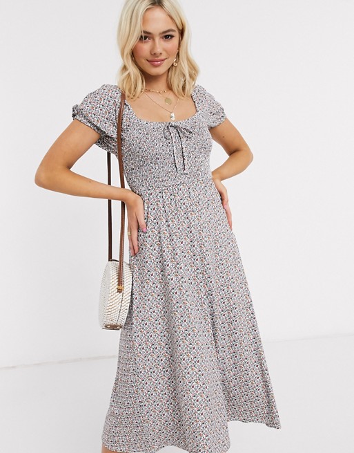 ASOS DESIGN midi sundress with shirring detail in ditsy floral print