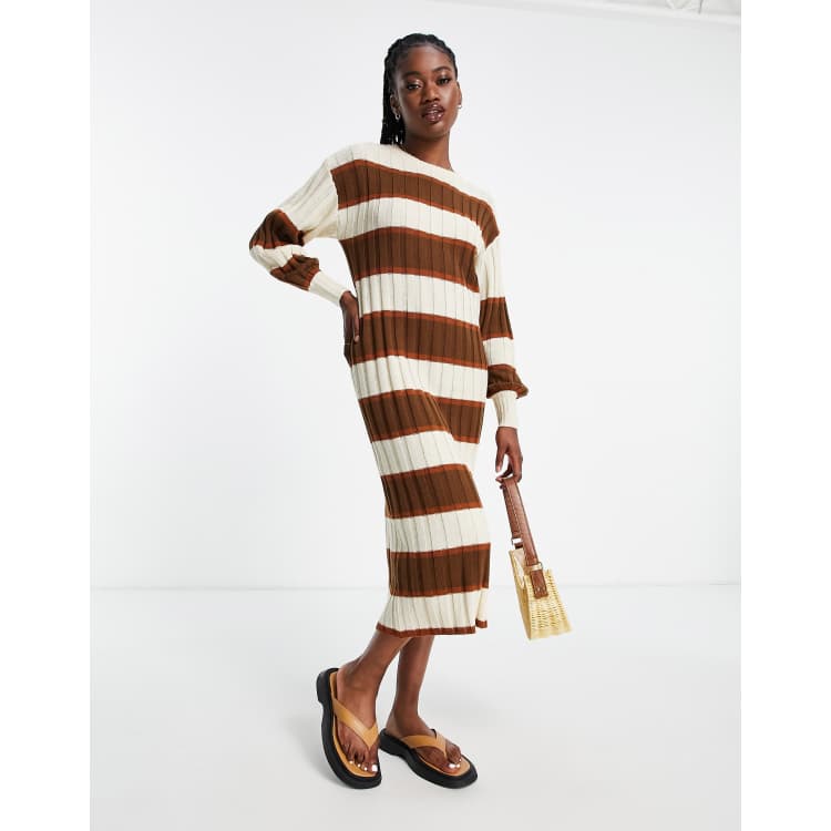 princess polly baby blue dress ASOS DESIGN midi sweater dress in brown tonal stripe