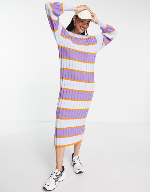 ASOS DESIGN midi sweater dress in lilac and orange stripe