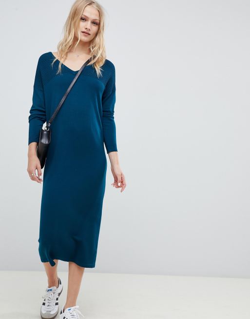 V neck 2025 midi sweater dress