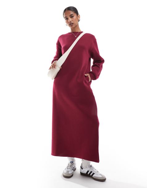 ASOS DESIGN – Midi-Sweatshirt-Kleid in Burgunderrot mit Oversize-Schnitt - view 1