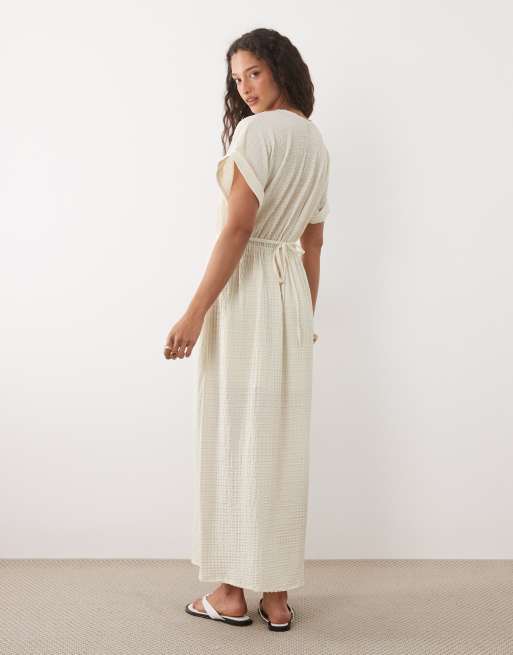 ASOS DESIGN - Midi swingjurk van jersey met textuur in wit, 4 van 4