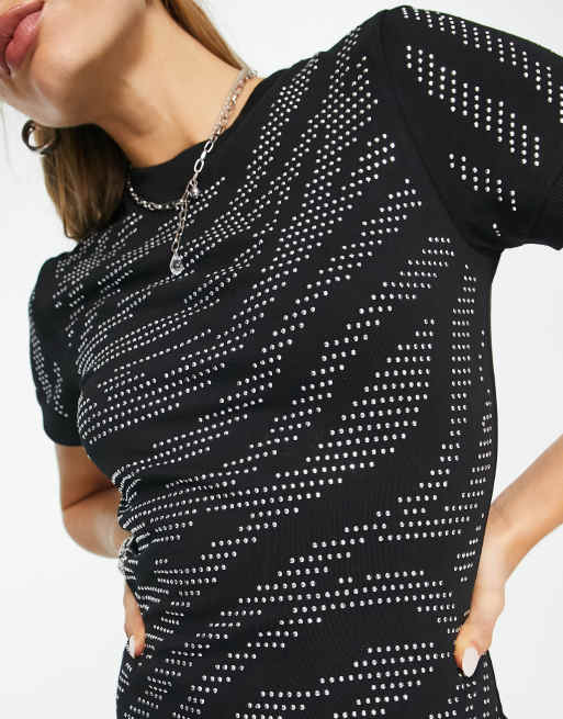 ASOS DESIGN midi T-shirt dress silver tiger embellishement in black | ASOS