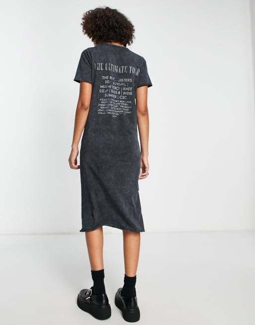 ASOS Design Curve T-Shirt Midi Dress with Split Hem and Graphic in Washed Gray