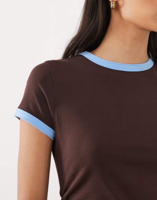 ASOS DESIGN – Midi-T-Shirt-Kleid in Schokobraun mit Ringer-Detail, 3 von 4