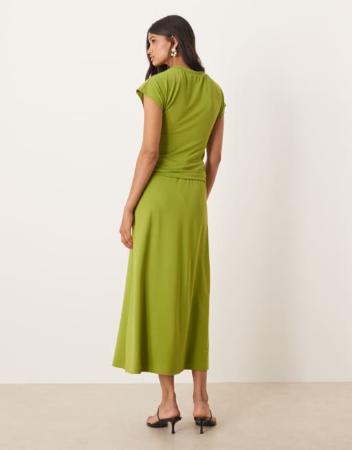 ASOS DESIGN - Midi T-shirtjurk met gedraaide taille in limoengroen, 4 van 4