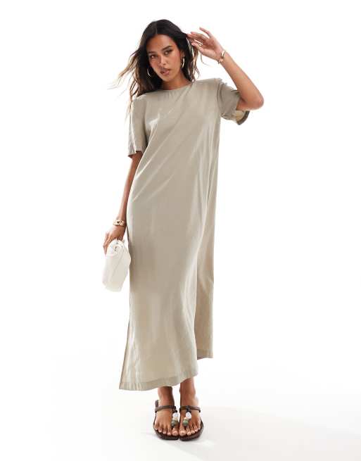 ASOS DESIGN - Midi T-shirtjurk met schoudervullingen in donker saliegroen