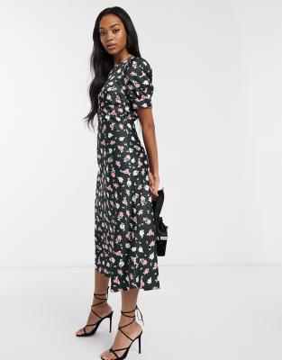 asos black floral tea dress