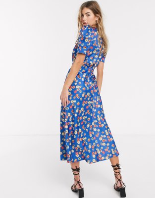 asos design midi tea dress with buttons in floral print