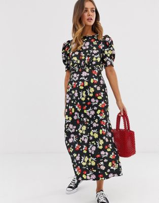 ASOS DESIGN midi tea dress in bright grunge floral print | ASOS