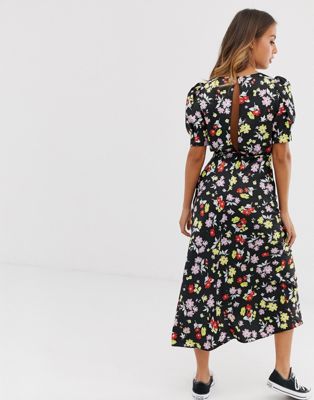 asos design midi tea dress with buttons in floral print