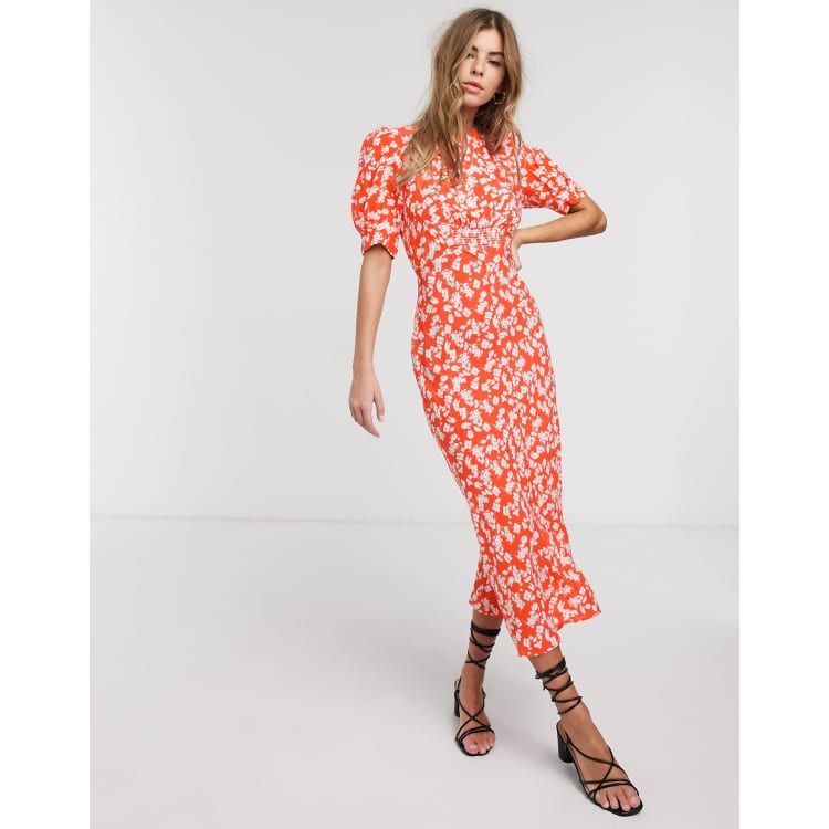 Asos design midi tea dress with buttons in floral print sale