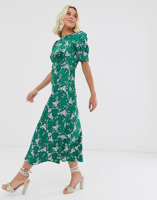 ASOS DESIGN midi tea dress in green floral print