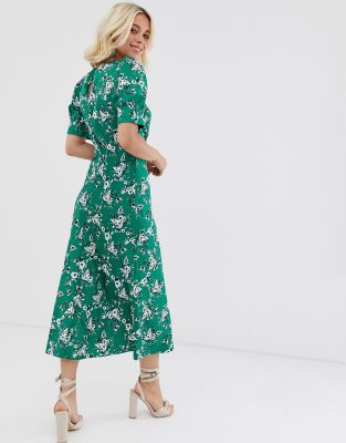 asos tea dress green floral print