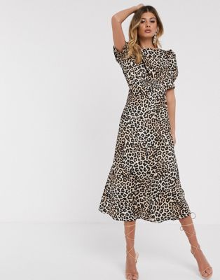 ASOS DESIGN midi tea dress in leopard 