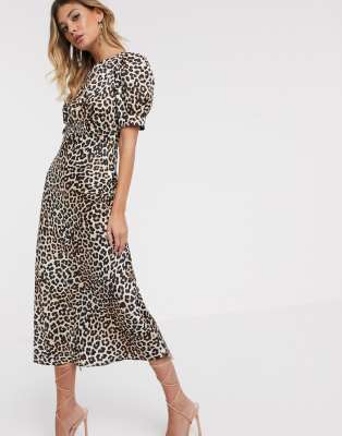 ASOS DESIGN midi tea dress in leopard 