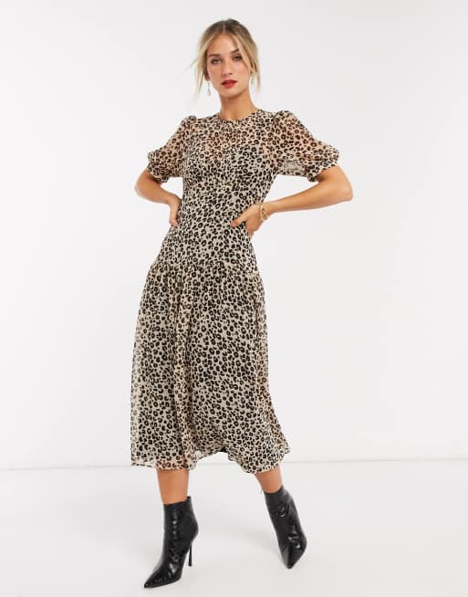 ASOS DESIGN midi tea dress in leopard print