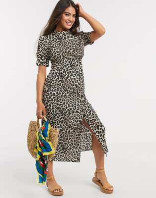 leopard print split midi dress