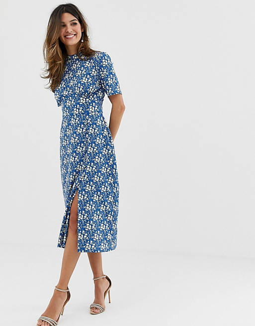 ASOS DESIGN midi tea dress with buttons in floral print