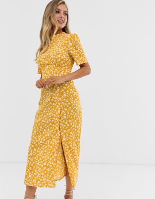 asos design midi tea dress with buttons in floral print