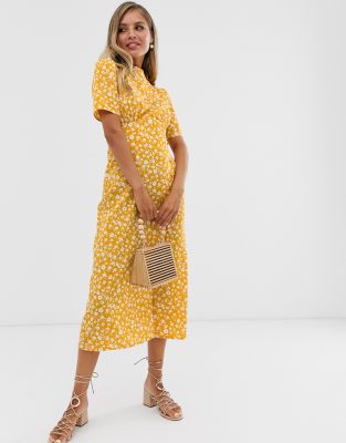 yellow midi tea dress