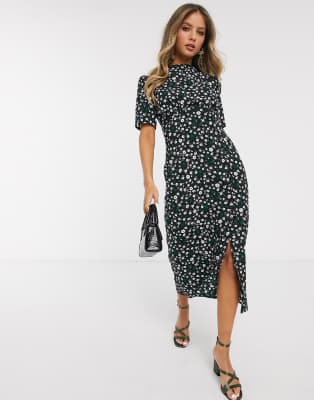 asos design midi tea dress with buttons in floral print