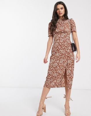 have på frekvens grus ASOS DESIGN midi tea dress with buttons in floral print | ASOS