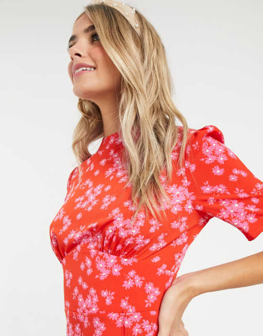 ASOS EDITION cotton twill button front midi dress in red floral