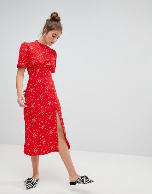 ASOS DESIGN midi tea dress with buttons 