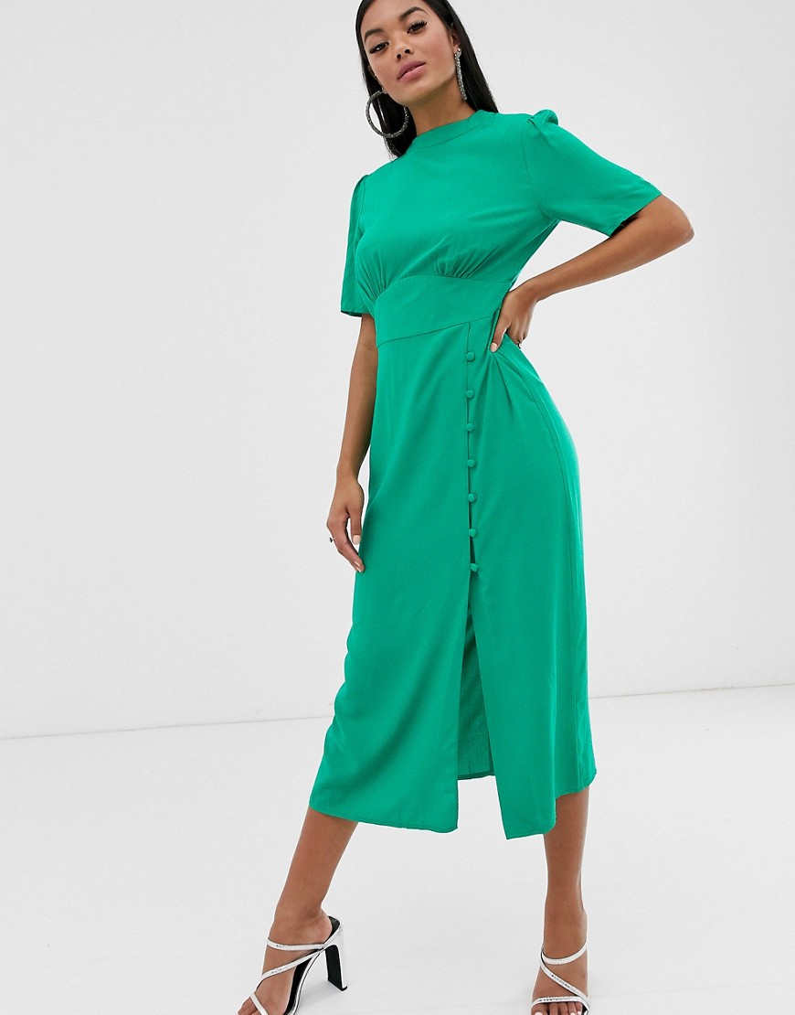 ASOS DESIGN midi tea dress with buttons-Green